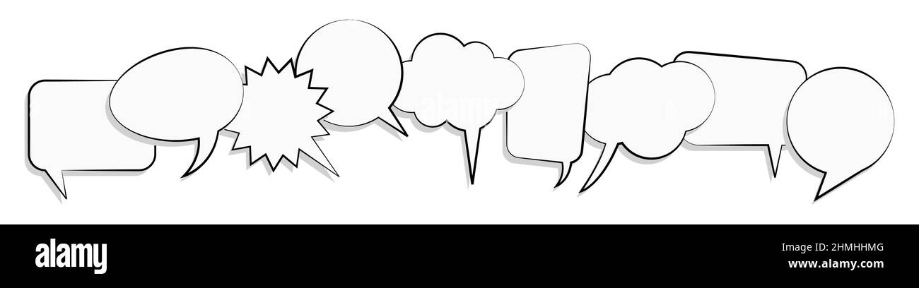 illustration of white colored speech bubbles in a row with black frame Stock Vector