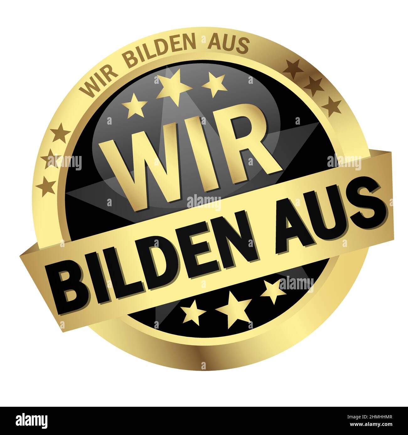 EPS 10 vector with round colored button with banner and text we educate (in german) Stock Vector