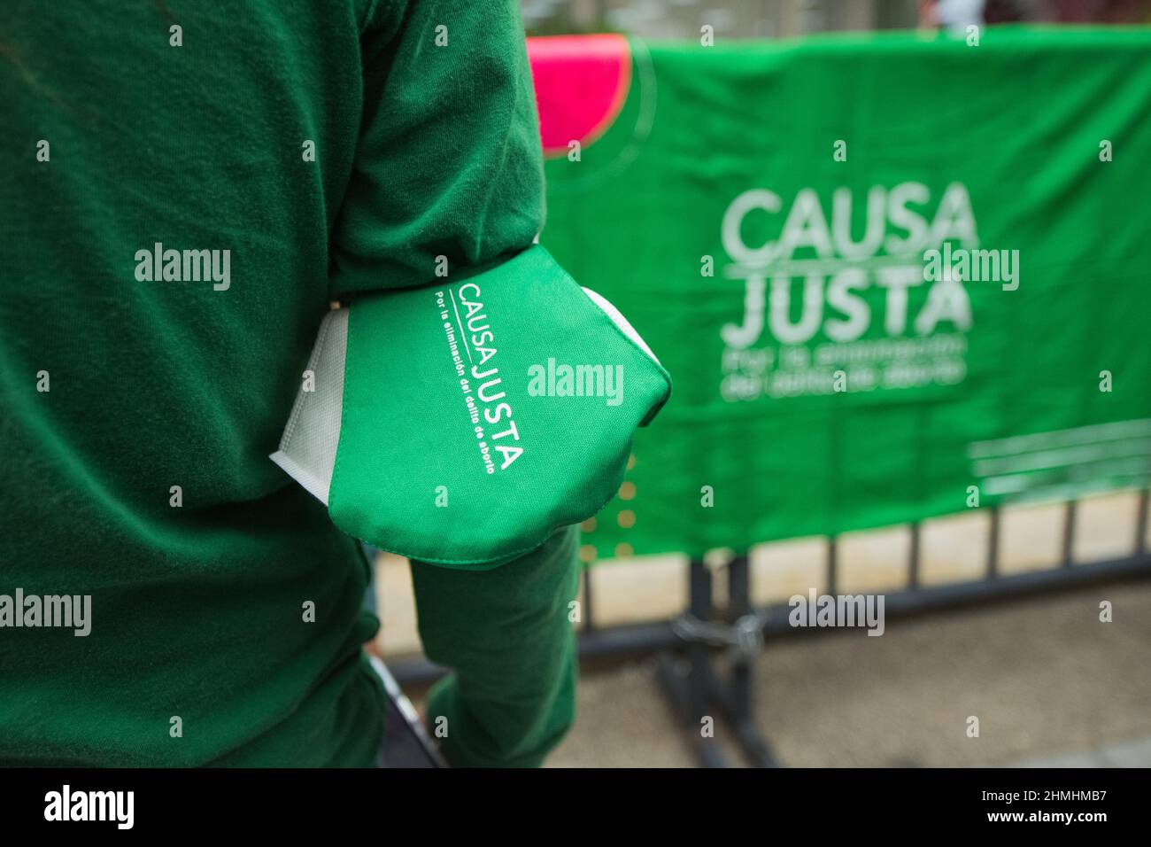 Pro-Choice feminist movements demonstrate in the outskirts of the Constitutional Court, at the Justice Palace in support of the decriminalization of a Stock Photo