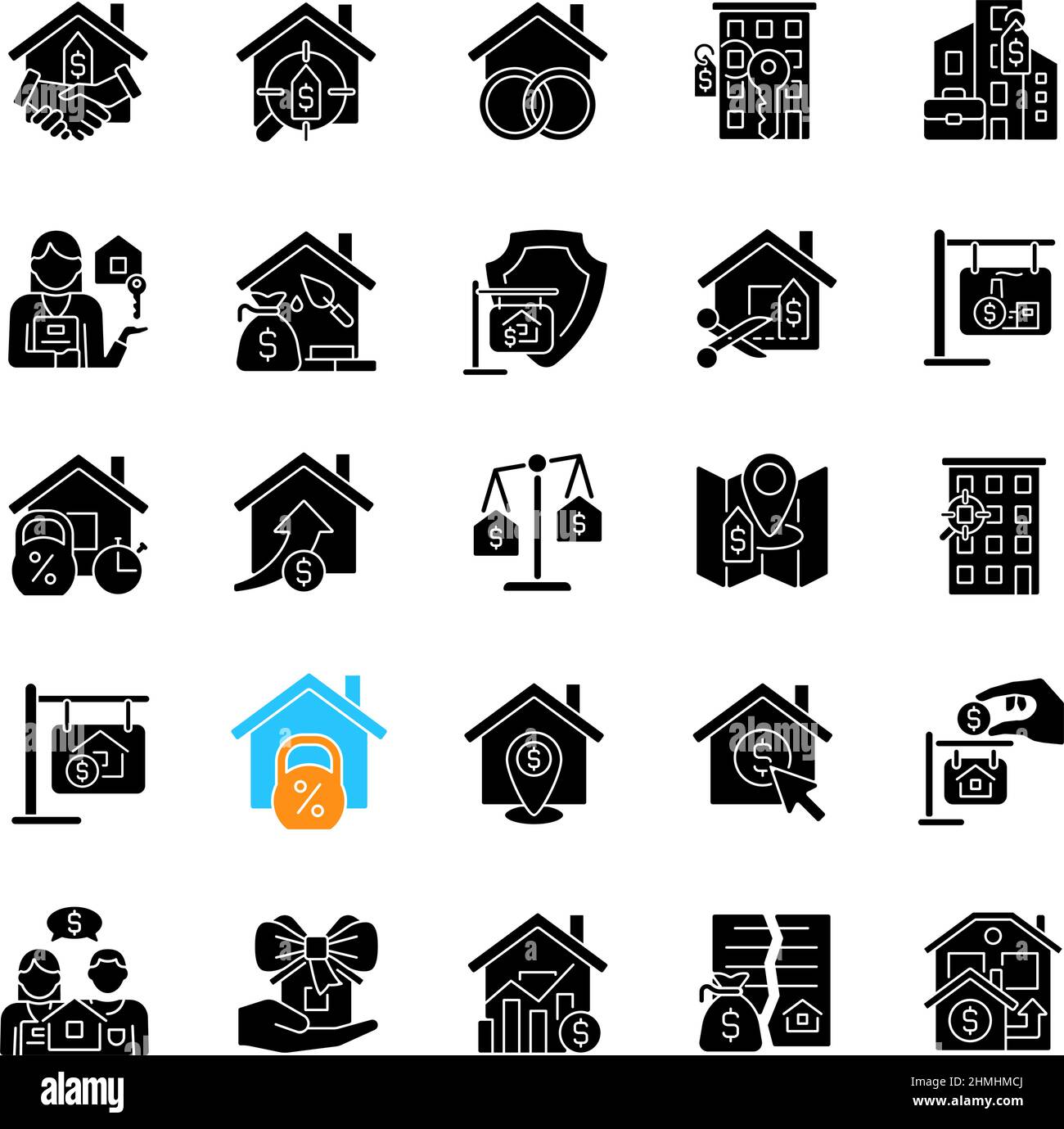 Property sale black glyph icons set on white space Stock Vector Image ...