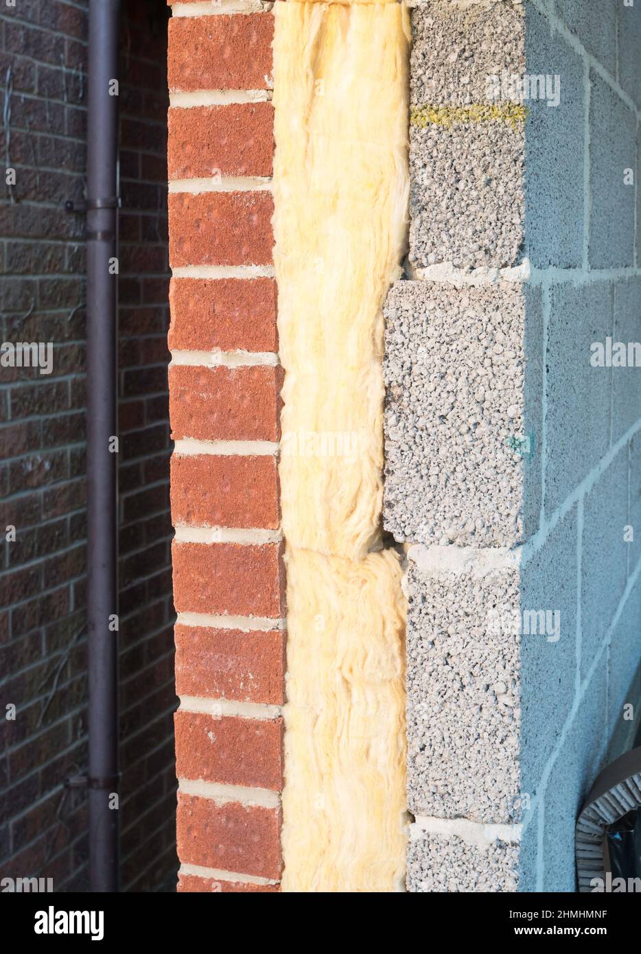 An insulated cavity wall in a house extension, England, UK Stock Photo