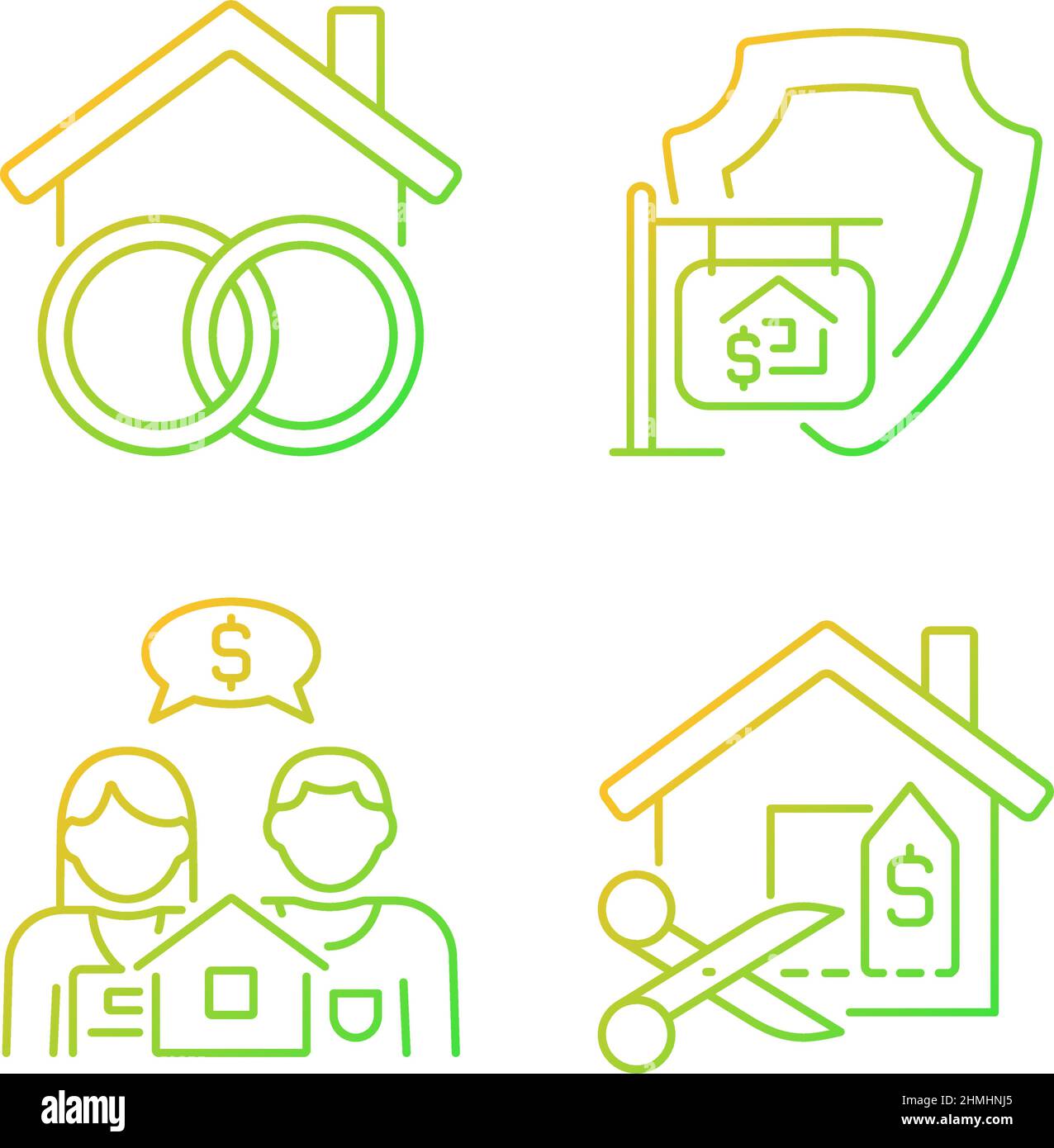 Property purchasing legal features gradient linear vector icons set Stock Vector