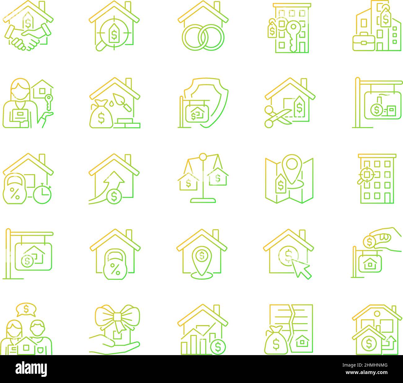 Property sale gradient linear vector icons set Stock Vector