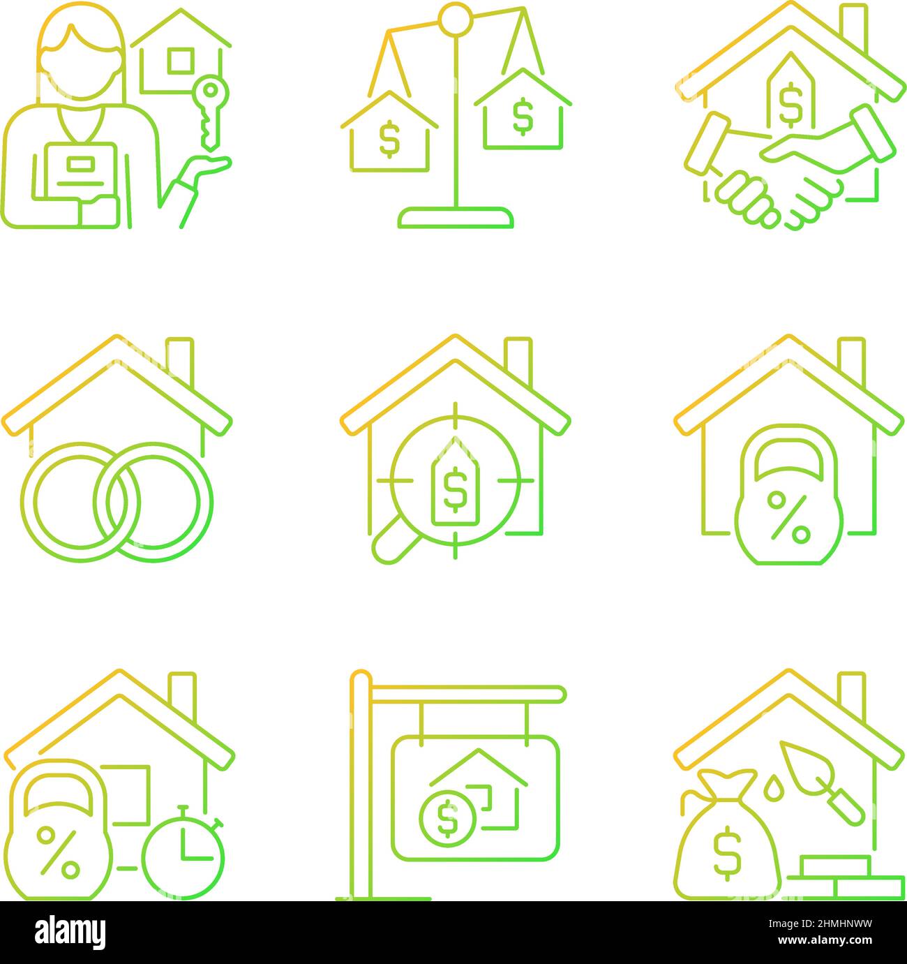 Real estate gradient linear vector icons set Stock Vector