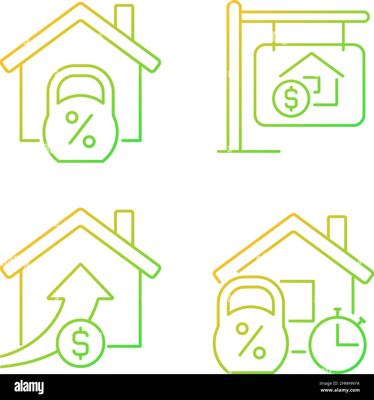 Buying house gradient linear vector icons set Stock Vector