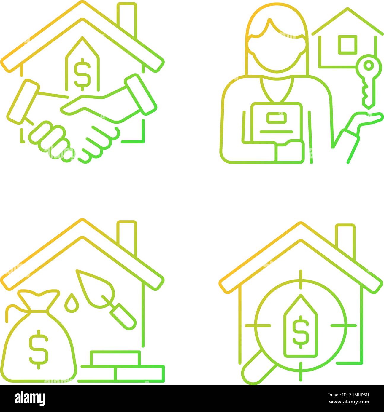 Home buying process gradient linear vector icons set Stock Vector