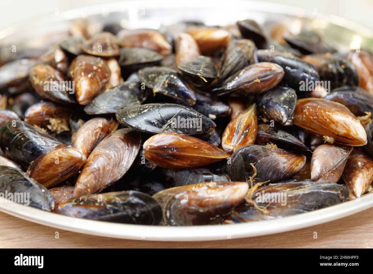Raw uncooked mussels close-up Stock Photo