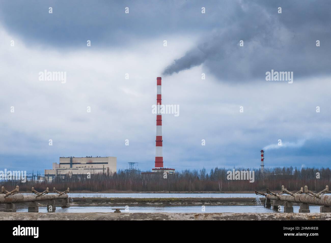 Chimney emits acrid toxic smoke global environmental pollution ecology ...