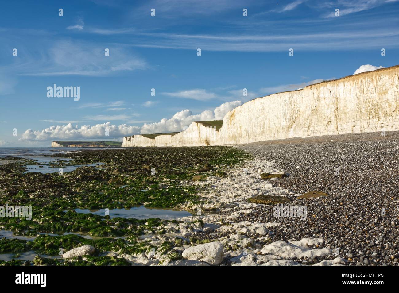 The Seven Sisters white chalk cliffs at Birling Gap near Eastbourne in ...