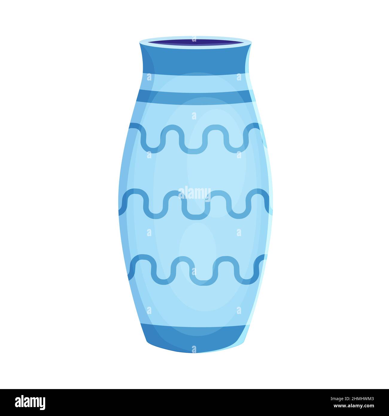 Vector illustration Earthenware ceramic vase blue color with ornament  Stock Vector