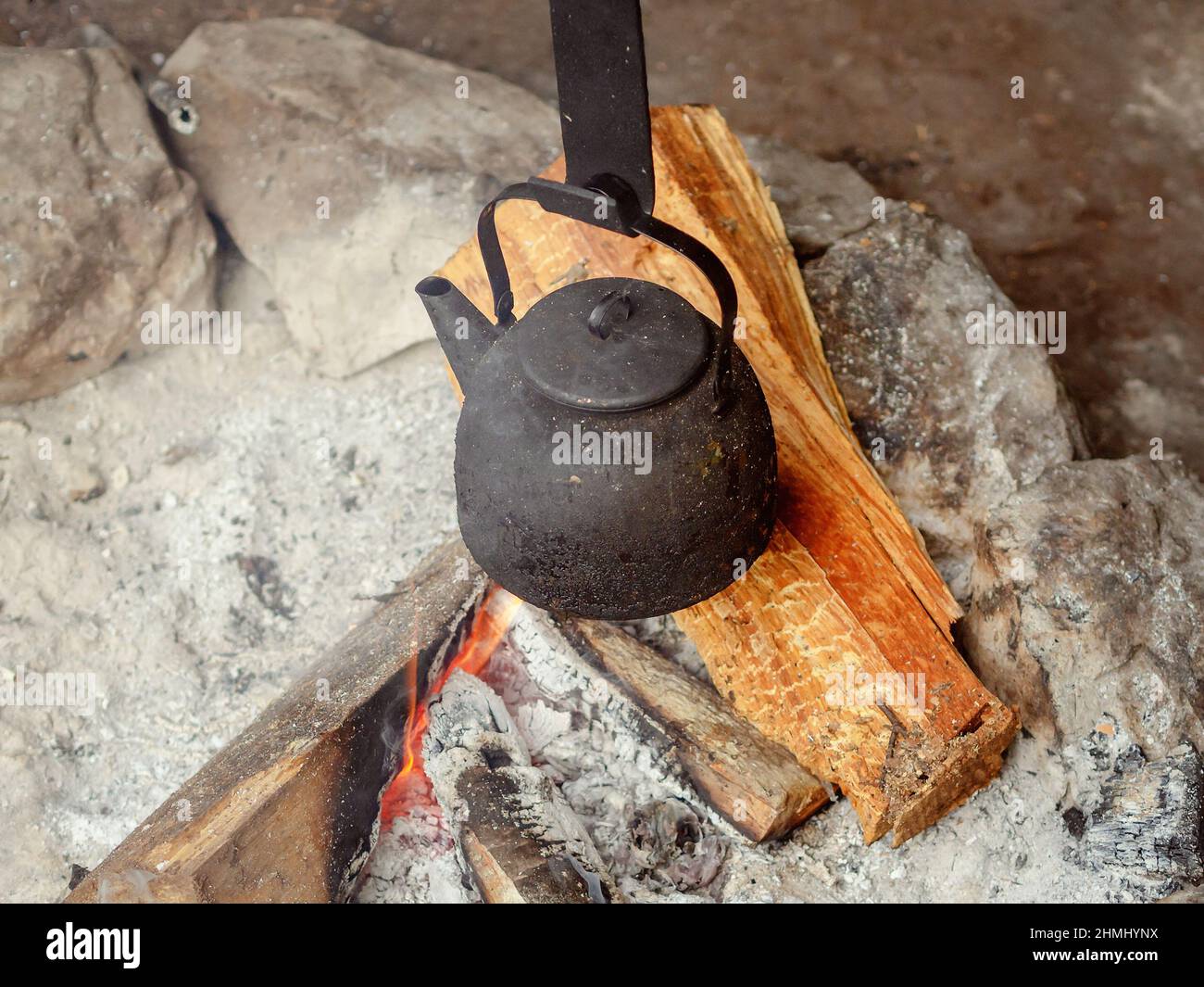 Camping Kettle On The Fire At An Outdoor Campsite Kettle For Coffee While  Camping Stock Photo, Picture and Royalty Free Image. Image 43196951.