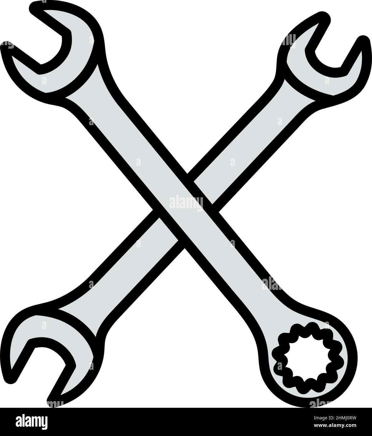 Crossed Wrench Icon. Editable Bold Outline With Color Fill Design