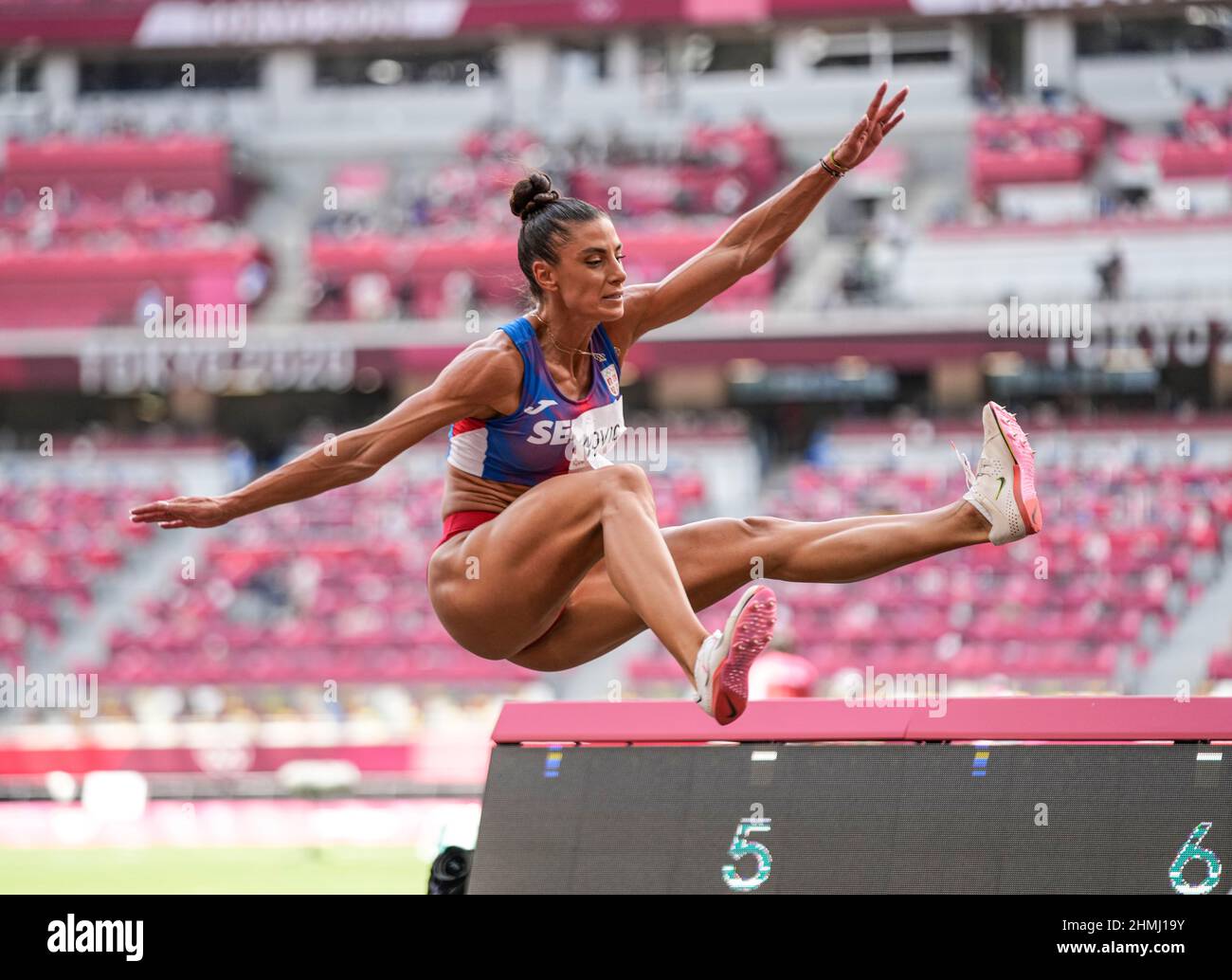 Ivana Spanovic participating in the Tokyo 2020 Olympic Games in the long jump discipline Stock