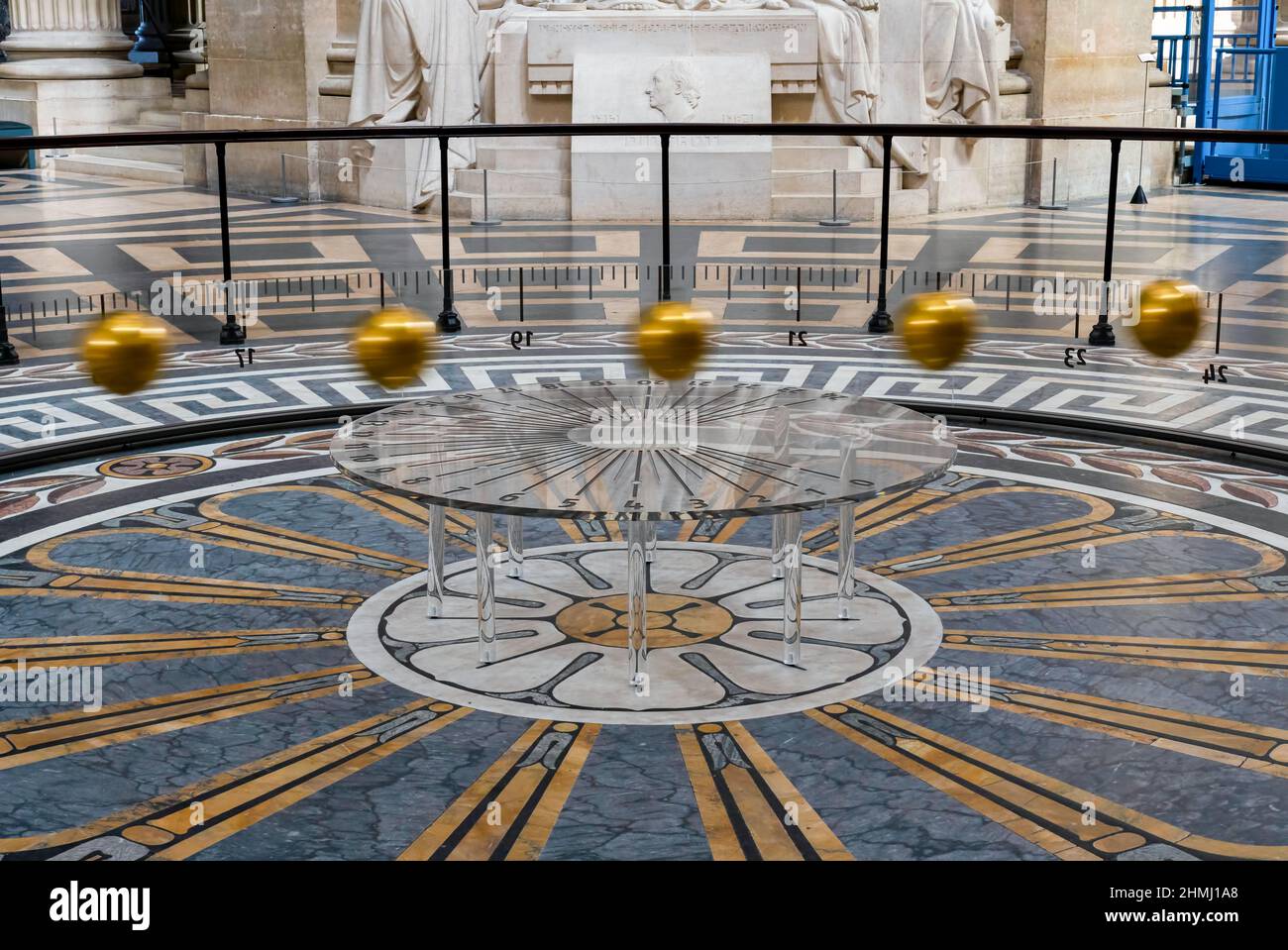 Foucault Pendulum in movement in the Pantheon - Paris, France Stock Photo