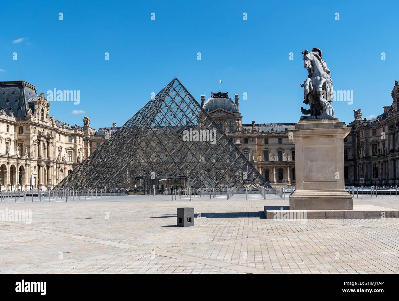 Deserted Musee du Louvre during Covid-19 pandemic lockdown - Paris Stock Photo