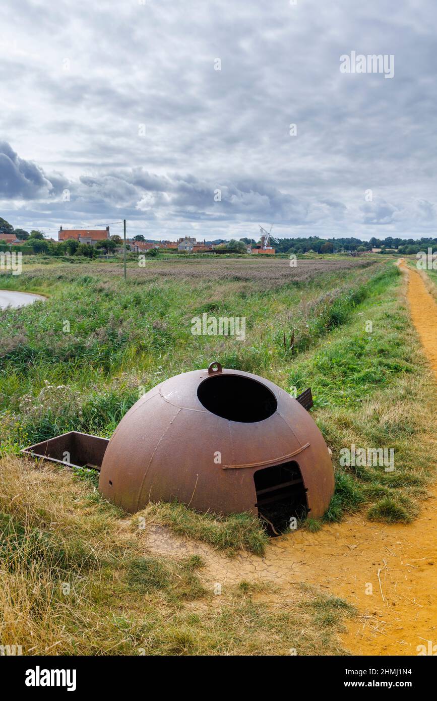 A rusting Allan Williams Turret pre-fabricated for wartime civil defence at Cley-Next-The-Sea, a village on Norfolk north coast, East Anglia, England Stock Photo