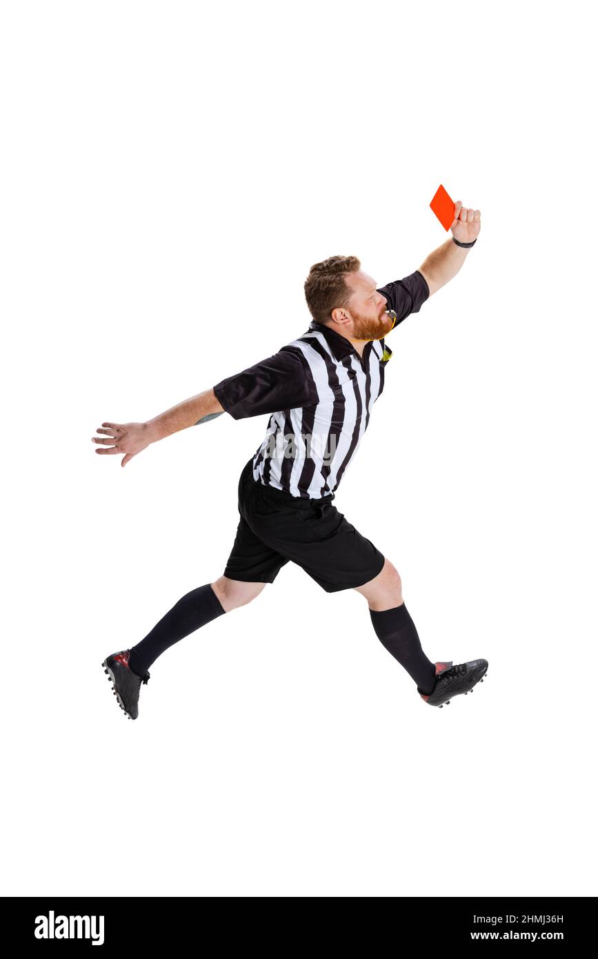 Dynamic Portrait Of Soccer Or Football Referee Running With Red Card Dynamic Portrait Of Soccer Or Football Referee Running With Red Card