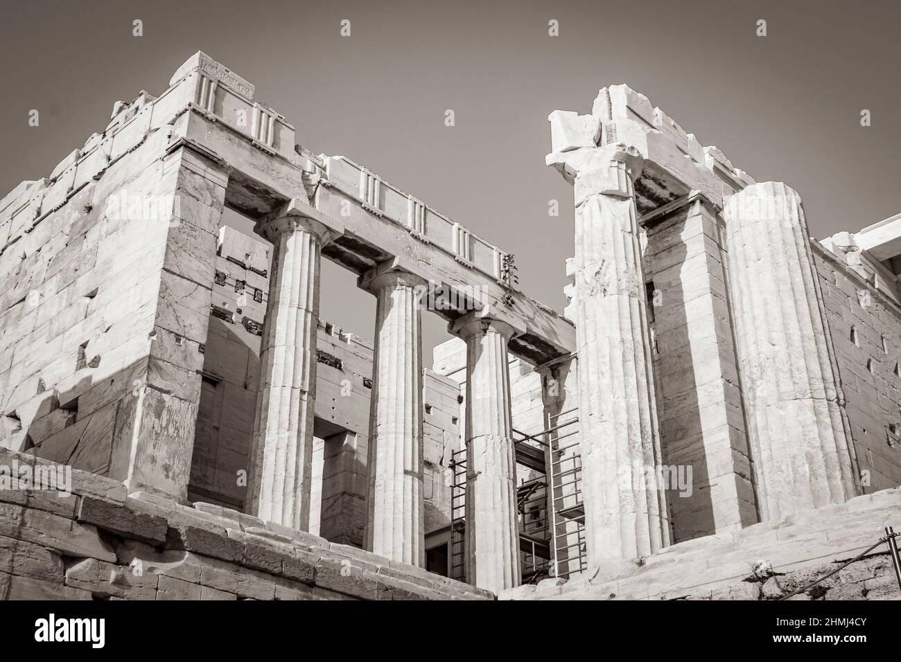 Black and white picture of the details figures sculptures columns of ...