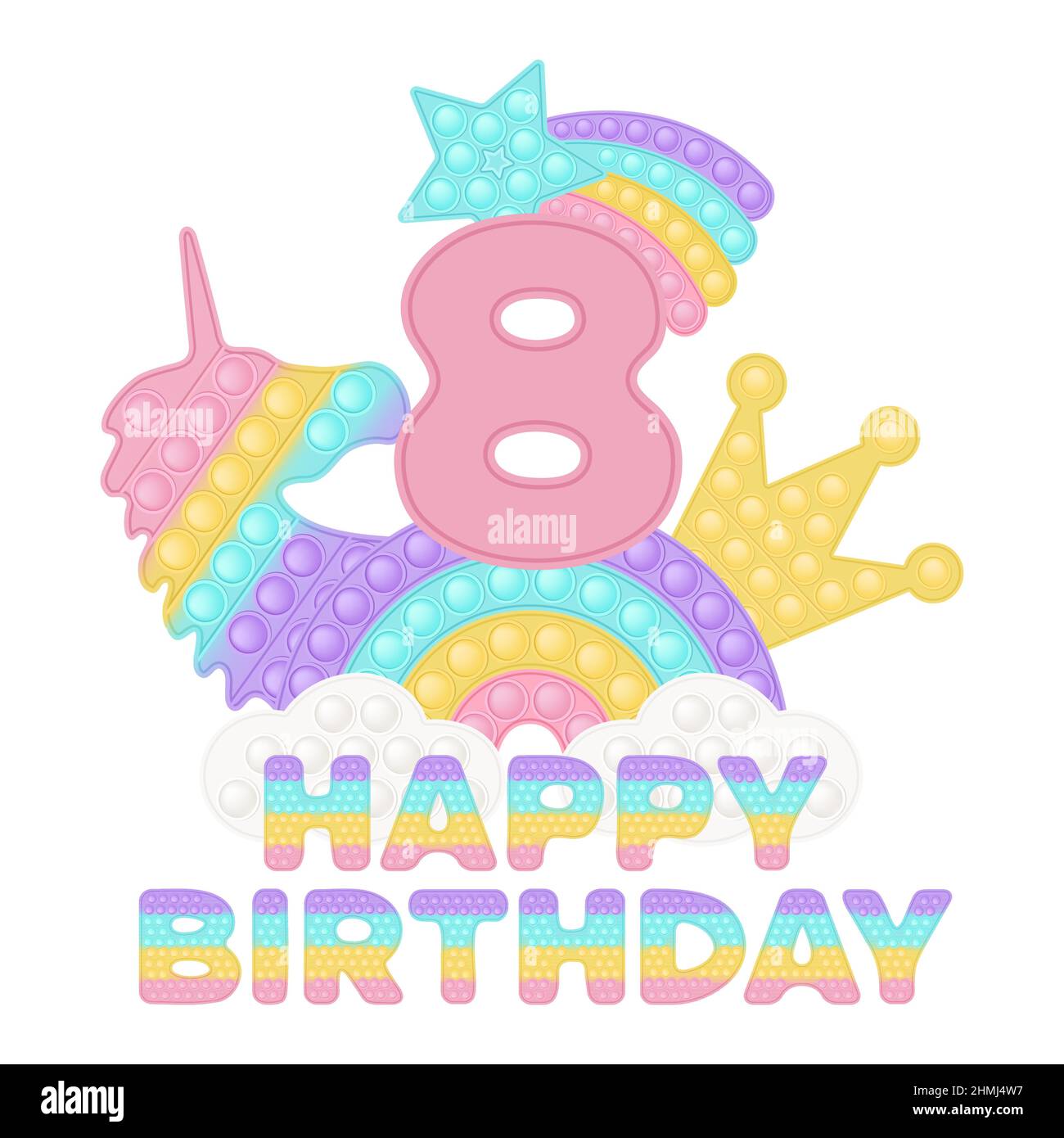 Happy 8th Birthday eight years pop it topper or sublimation print for  t-shirt in style a fashionable silicone toy for fidgets. Pink number,  unicorn, c Stock Vector Image & Art - Alamy