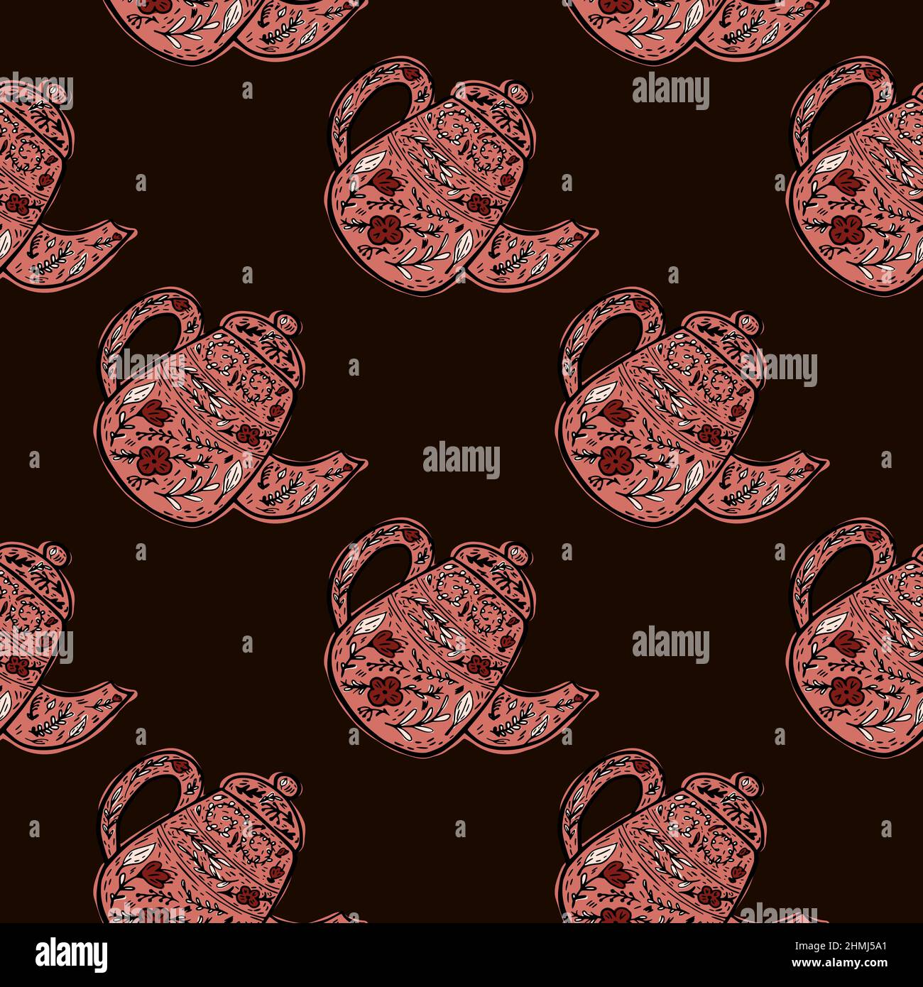 Vintage teapots seamless pattern. Background of teatime in hand drawn