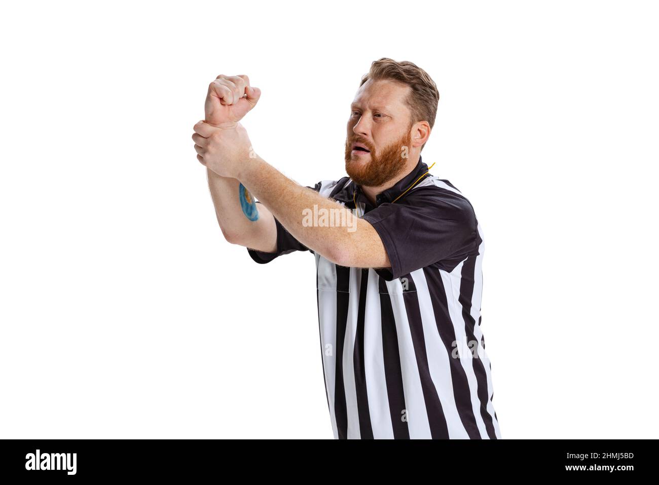 Halflength portrait of sport referee wearing field judge uniform