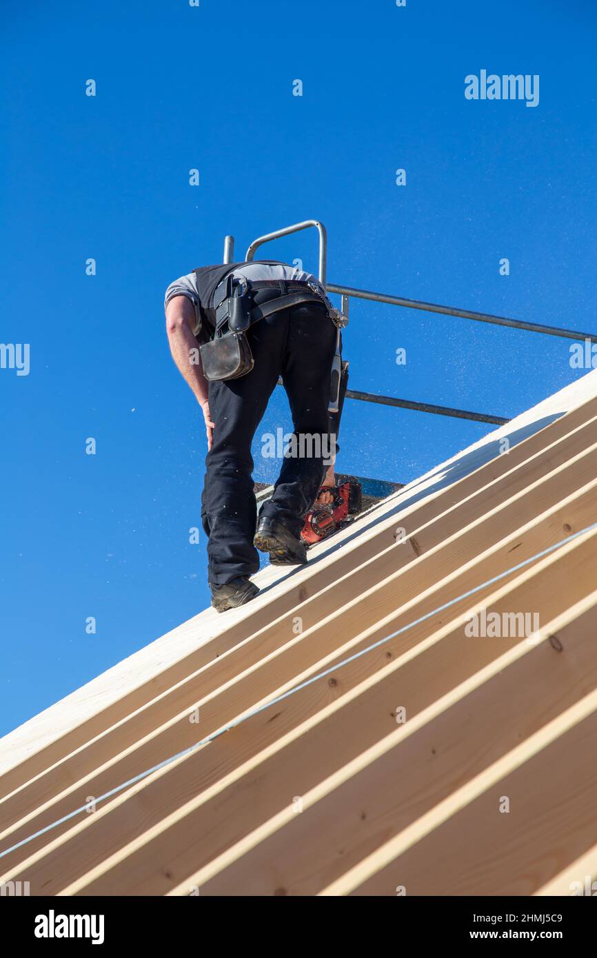 Carpentry work on a residential building Stock Photo