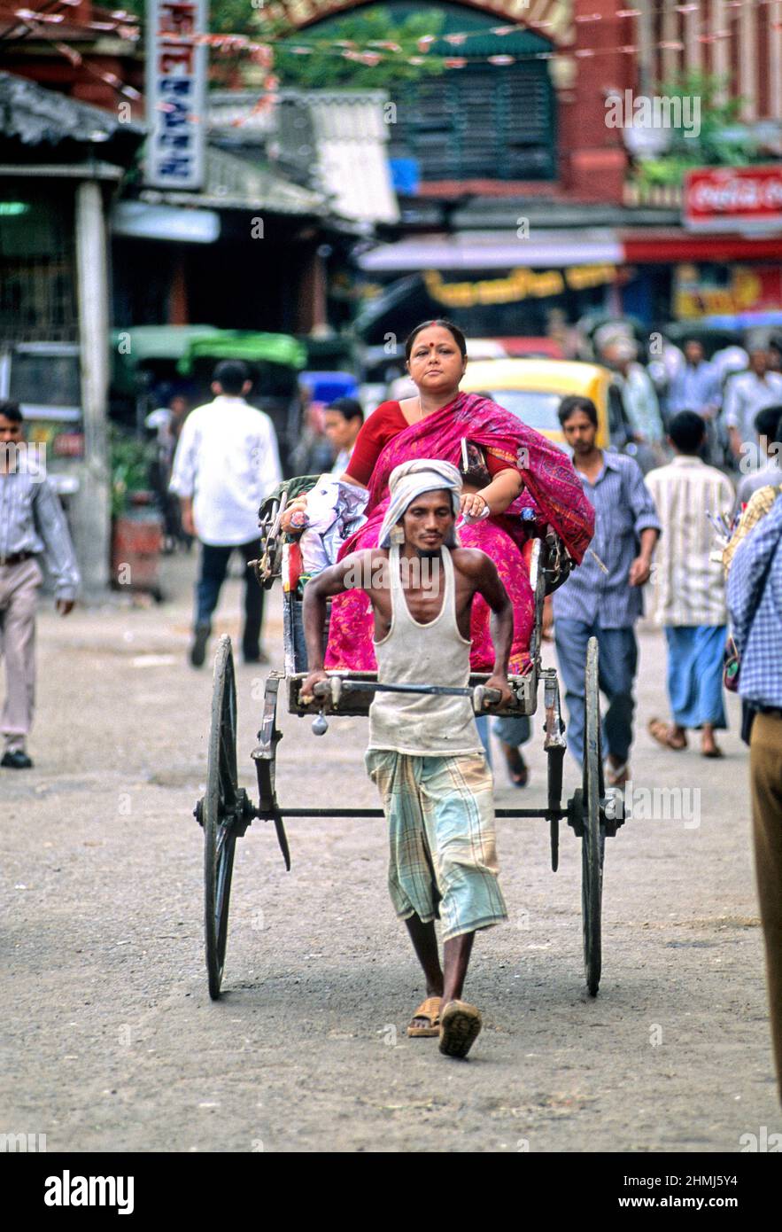 India. Rickshaw in Calcutta Kolkata Stock Photo