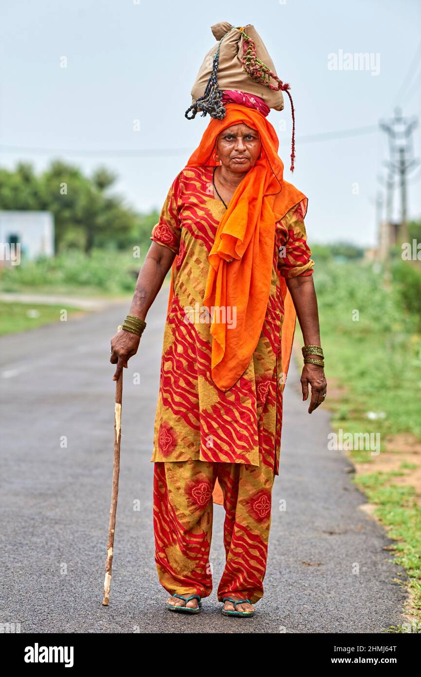 India Rajasthan. Portrait of an old woman Stock Photo