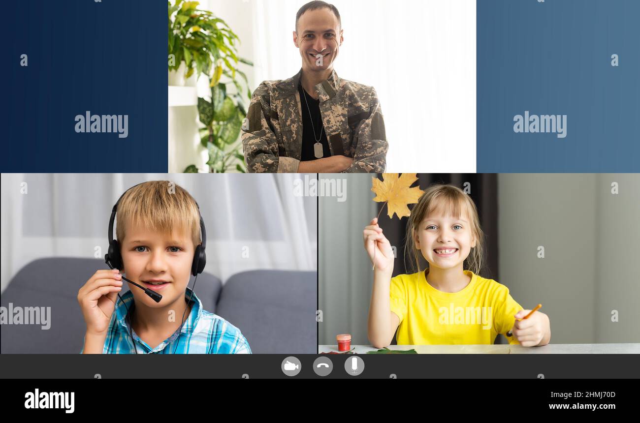 Mature male soldier using laptop in headquarters building for ...
