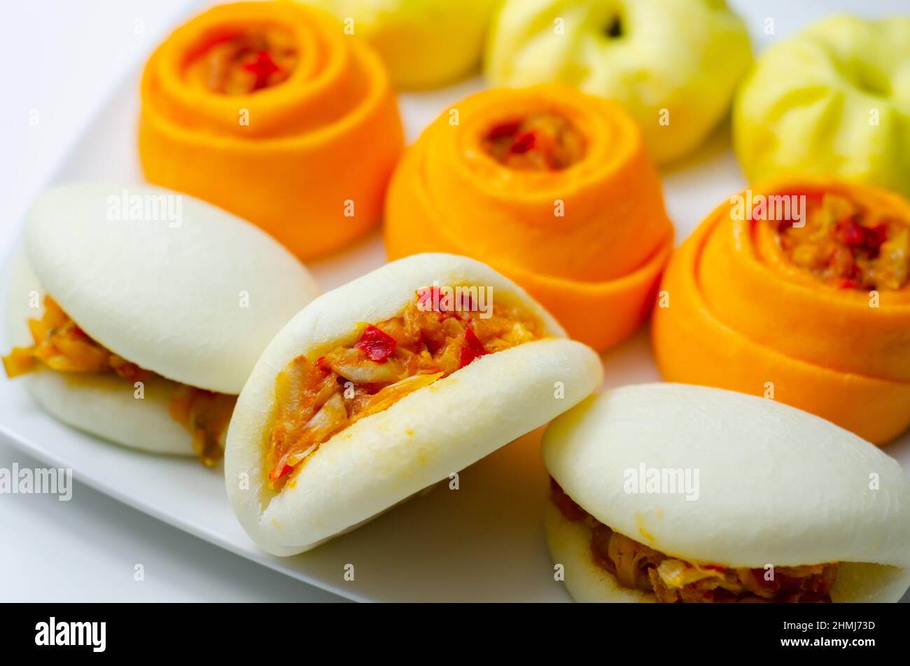 BBQ Jackfruit Bao Buns, Steam cooked seasoned jackfruit and vegetables
