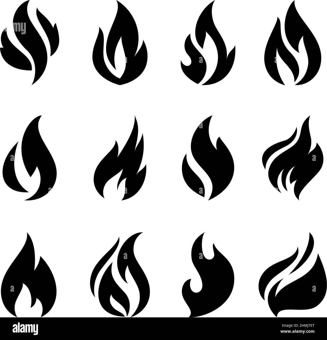 Fire flames set icons Stock Vector