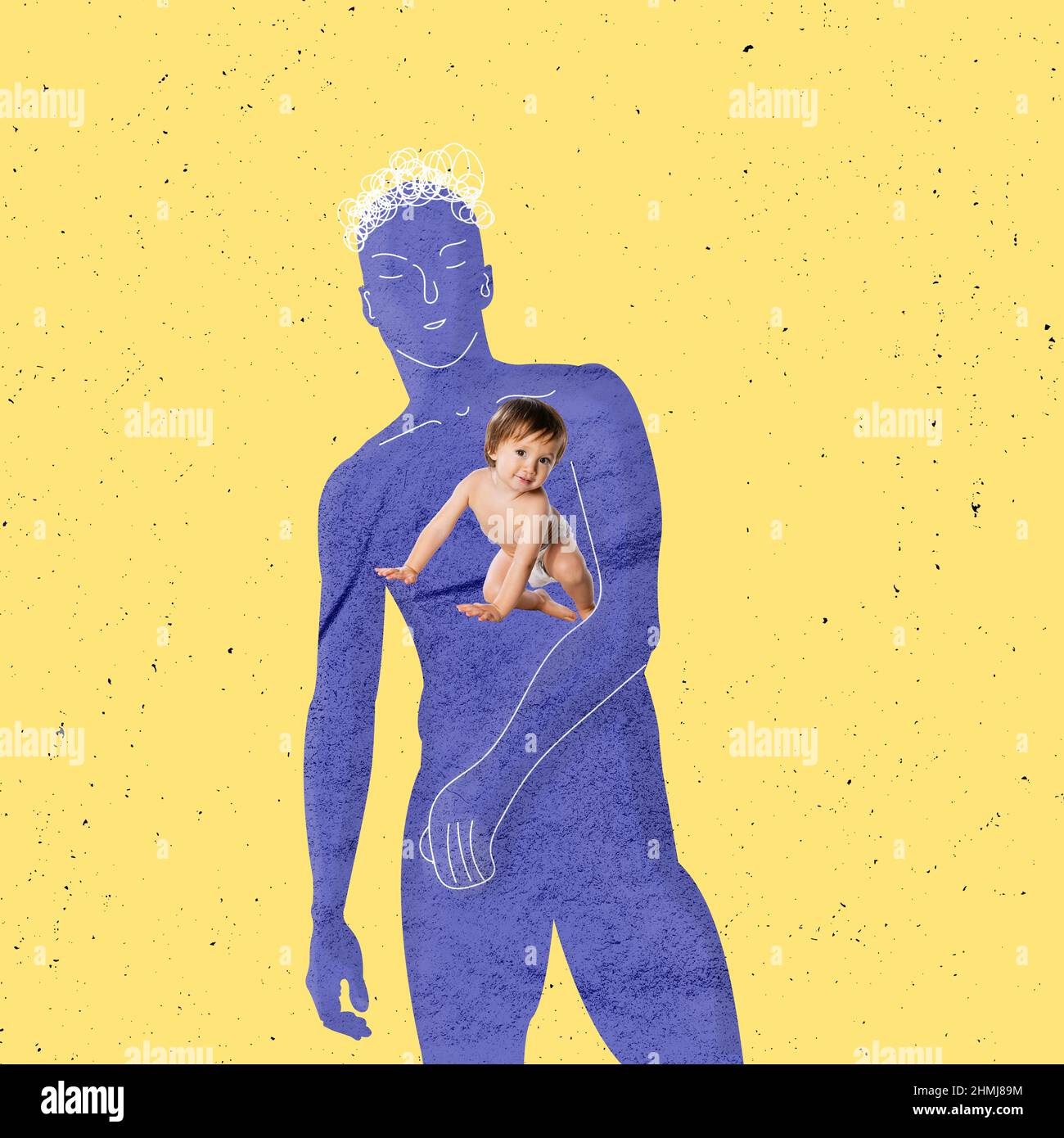 Conceptual creative collage. Contemporary artwork. Drawn silhouette of