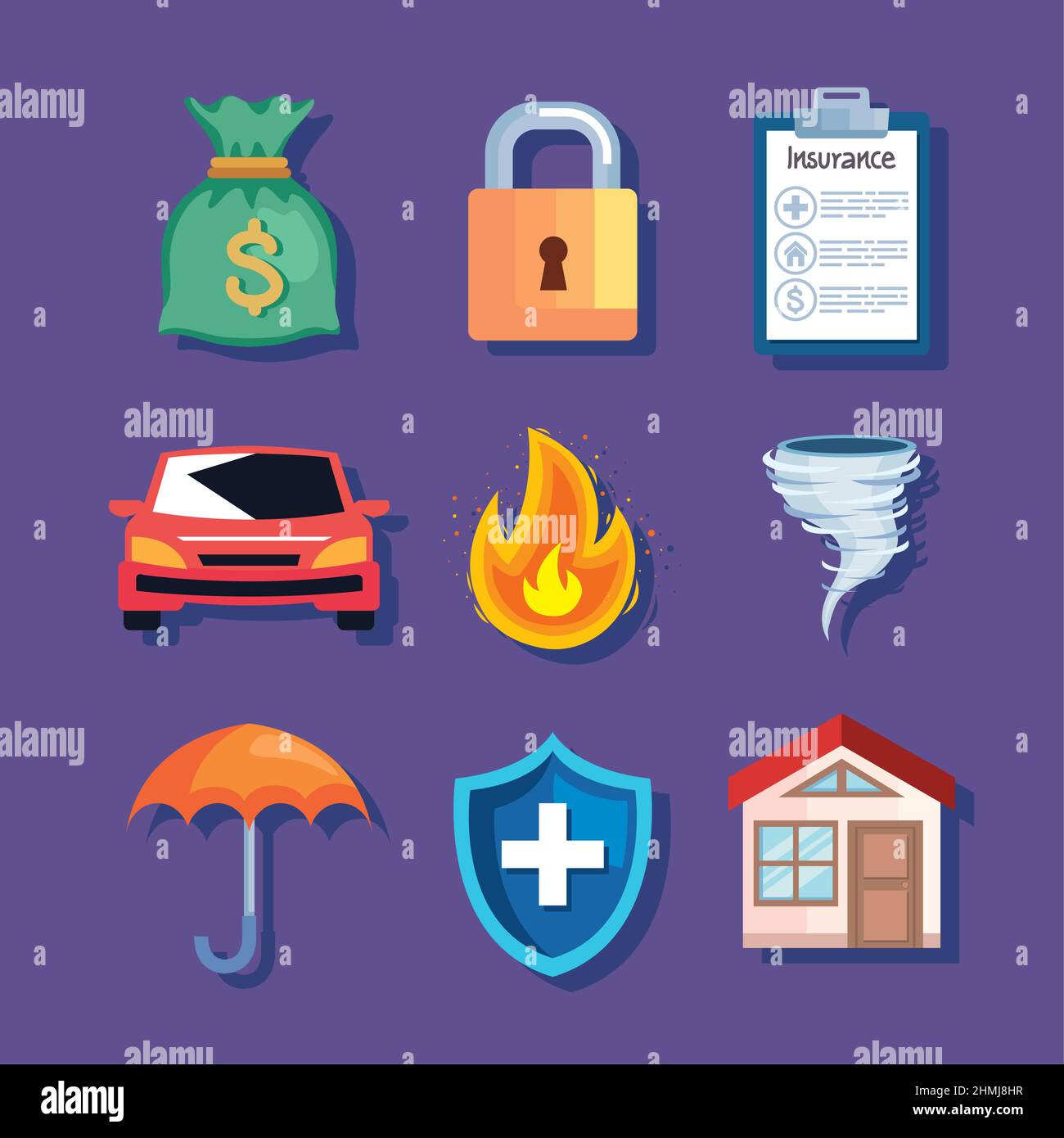 insurance service nine icons Stock Vector Image & Art - Alamy