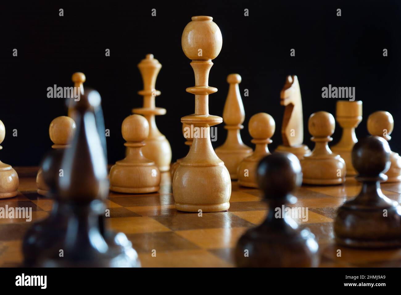 Chess pieces on chess board Stock Photo