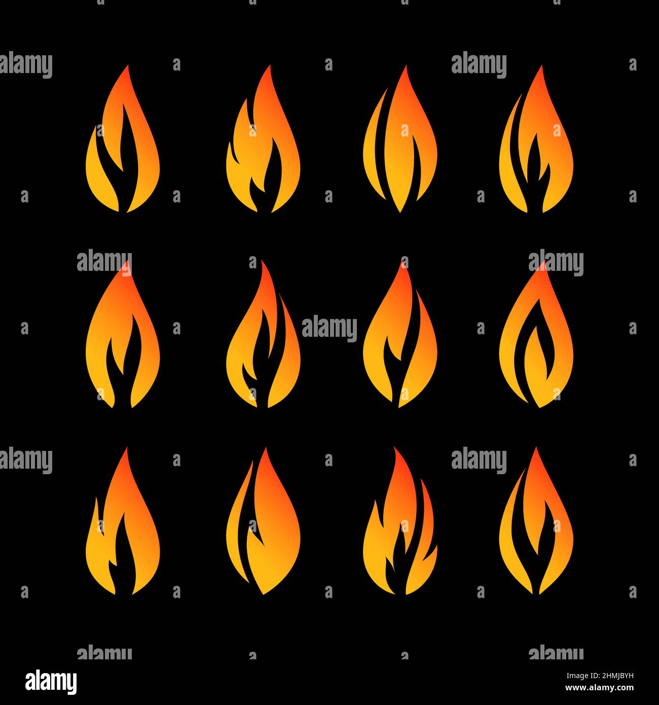 Fire flames, set orange icons, vector illustration Stock Vector