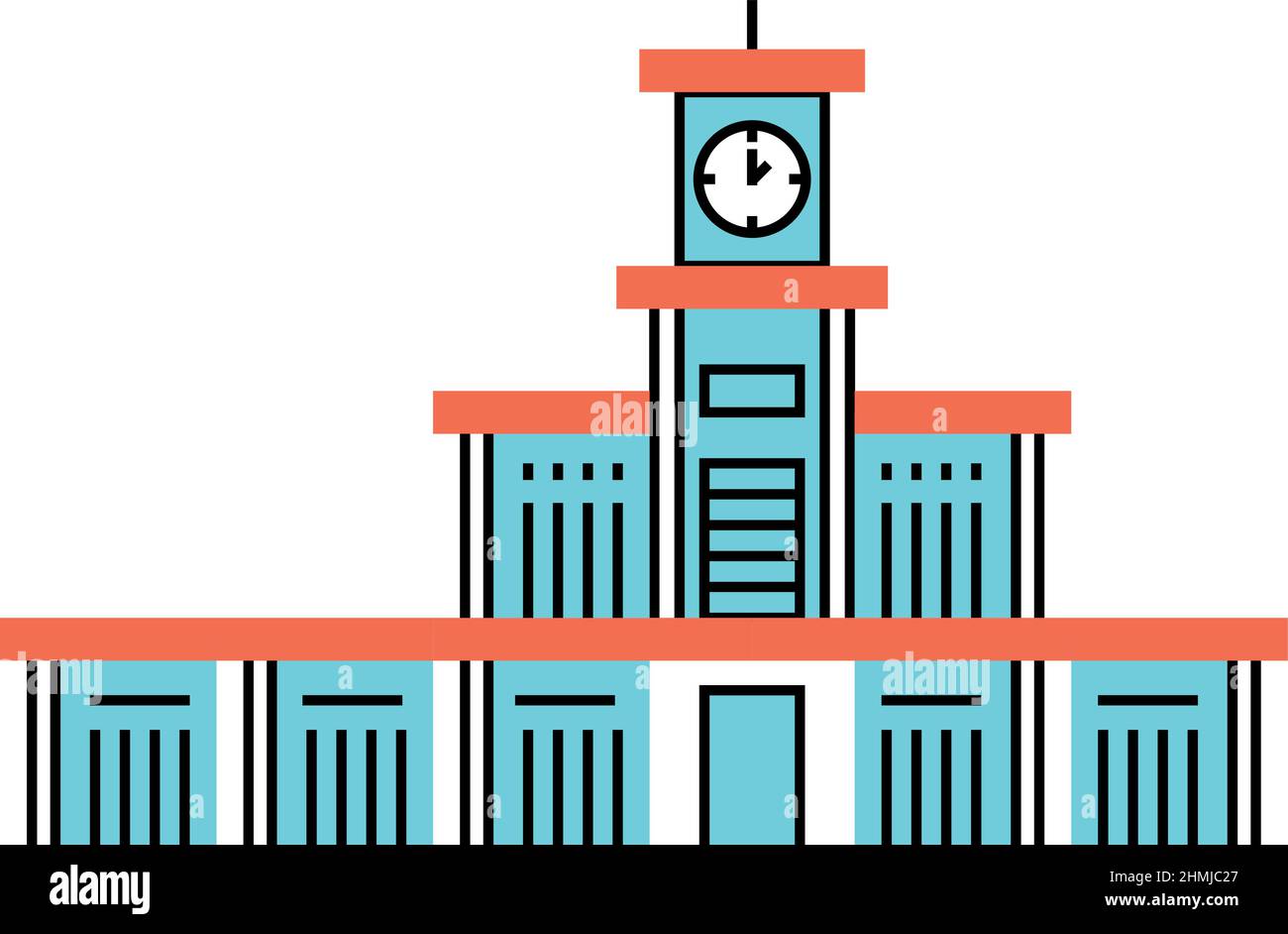 Building with clock tower. School icon. Education symbol Stock Vector