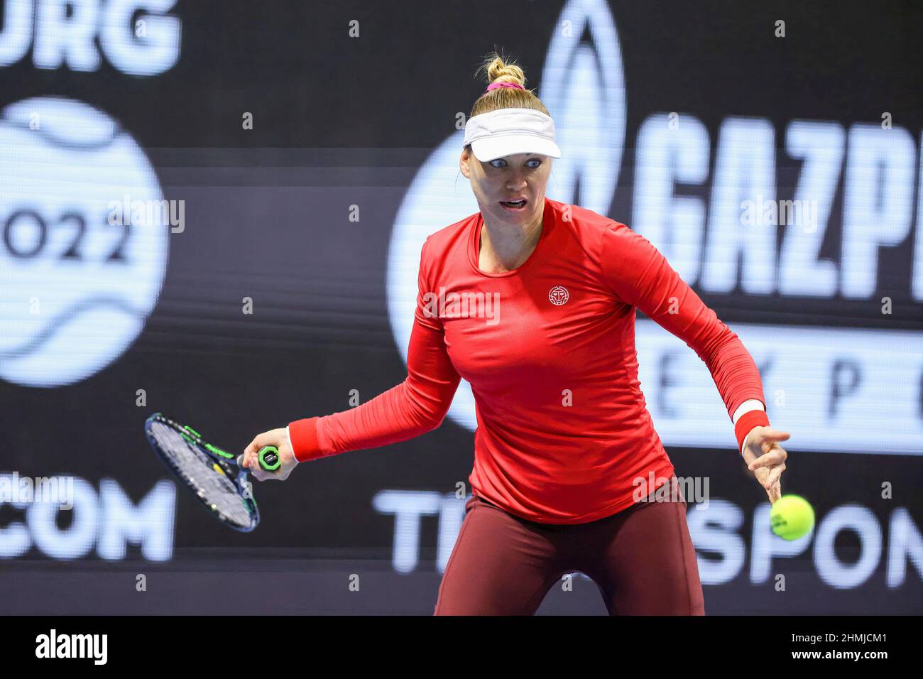 Saint Petersburg, Russia. 10th Feb, 2022. Vera Zvonareva of Russia playing against Sorana Cirstea, Raluca Olaru of Romania during the St.Petersburg Ladies Trophy 2022 tennis tournament. Final score: (Anastasia Potapova, Vera Zvonareva 2-0 Sorana Cirstea, Raluca Olaru). Credit: SOPA Images Limited/Alamy Live News Stock Photo