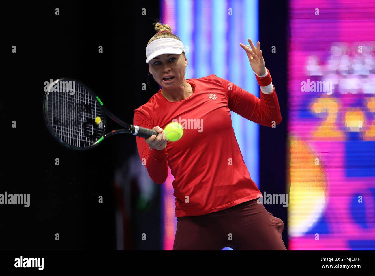 Saint Petersburg, Russia. 10th Feb, 2022. Vera Zvonareva of Russia playing against Sorana Cirstea, Raluca Olaru of Romania during the St.Petersburg Ladies Trophy 2022 tennis tournament. Final score: (Anastasia Potapova, Vera Zvonareva 2-0 Sorana Cirstea, Raluca Olaru). Credit: SOPA Images Limited/Alamy Live News Stock Photo