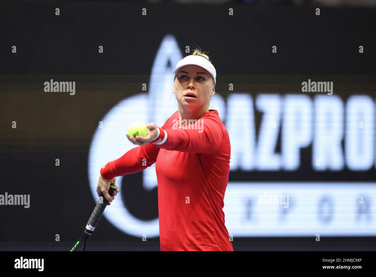 Saint Petersburg, Russia. 10th Feb, 2022. Vera Zvonareva of Russia playing against Sorana Cirstea, Raluca Olaru of Romania during the St.Petersburg Ladies Trophy 2022 tennis tournament. Final score: (Anastasia Potapova, Vera Zvonareva 2-0 Sorana Cirstea, Raluca Olaru). Credit: SOPA Images Limited/Alamy Live News Stock Photo