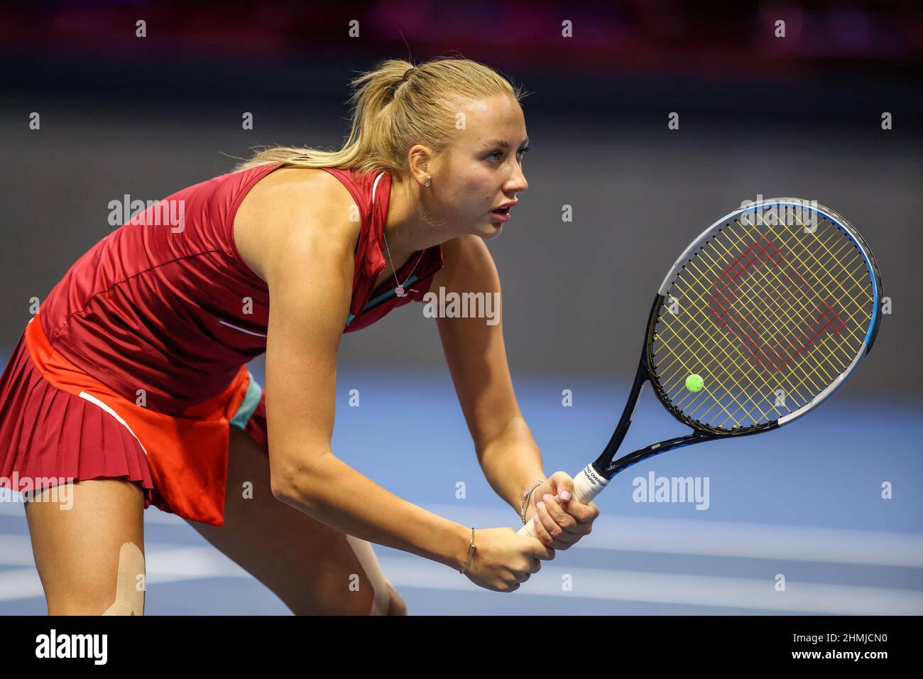 Saint Petersburg, Russia. 10th Feb, 2022. Anastasia Potapova of Russia playing against Sorana Cirstea, Raluca Olaru of Romania during the St.Petersburg Ladies Trophy 2022 tennis tournament. Final score: (Anastasia Potapova, Vera Zvonareva 2-0 Sorana Cirstea, Raluca Olaru). Credit: SOPA Images Limited/Alamy Live News Stock Photo