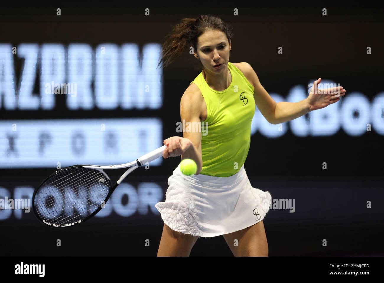 Saint Petersburg, Russia. 10th Feb, 2022. Raluca Olaru of Romania playing against Anastasia Potapova, Vera Zvonareva of Russia during the St.Petersburg Ladies Trophy 2022 tennis tournament. Final score: (Anastasia Potapova, Vera Zvonareva 2-0 Sorana Cirstea, Raluca Olaru). Credit: SOPA Images Limited/Alamy Live News Stock Photo