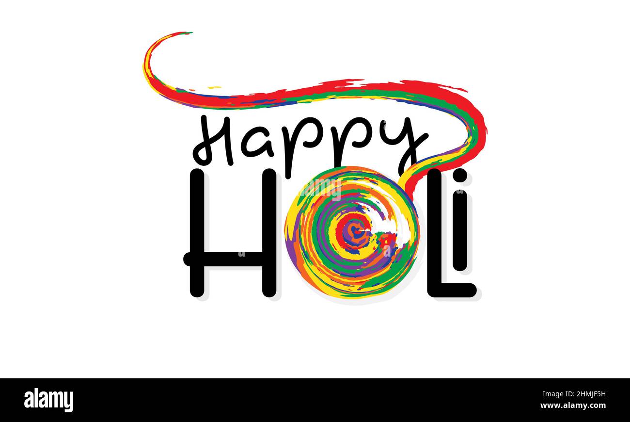 Happy holi. Hindu festival brush calligraphy concept vector design for banner, card, poster, background. Stock Vector