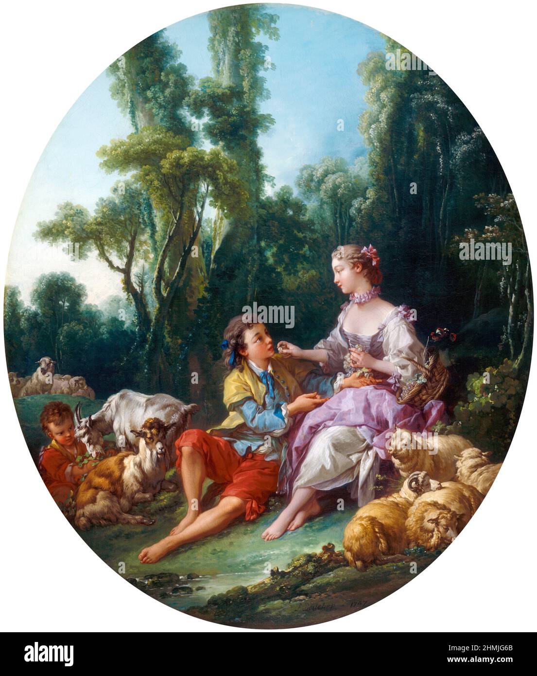 Are They Thinking about the Grape? (Pensent-ils au raisin?) by Francois Boucher (1703-1770), oil on canvas, 1747 Stock Photo