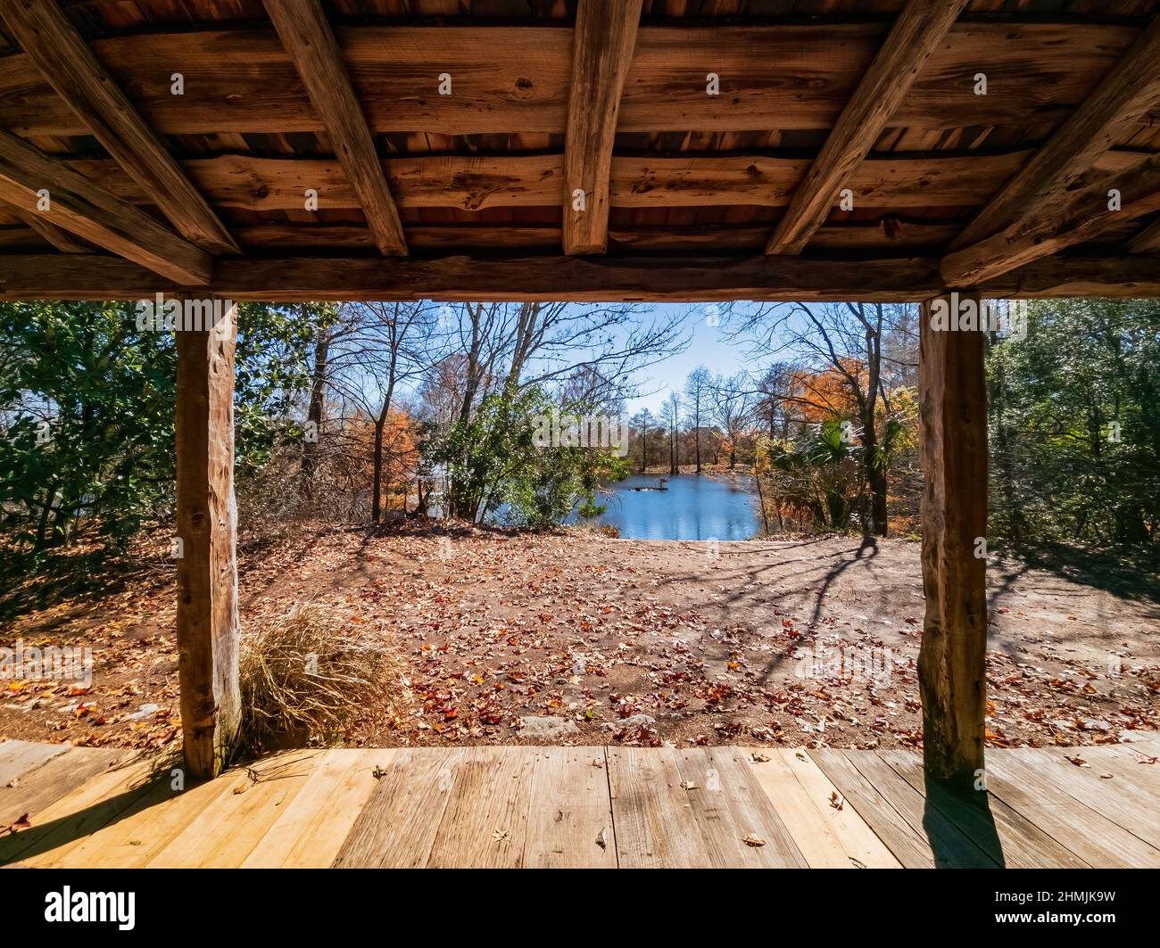 Beautiful log cabin along the Texas Native Trail at Texas Stock Photo