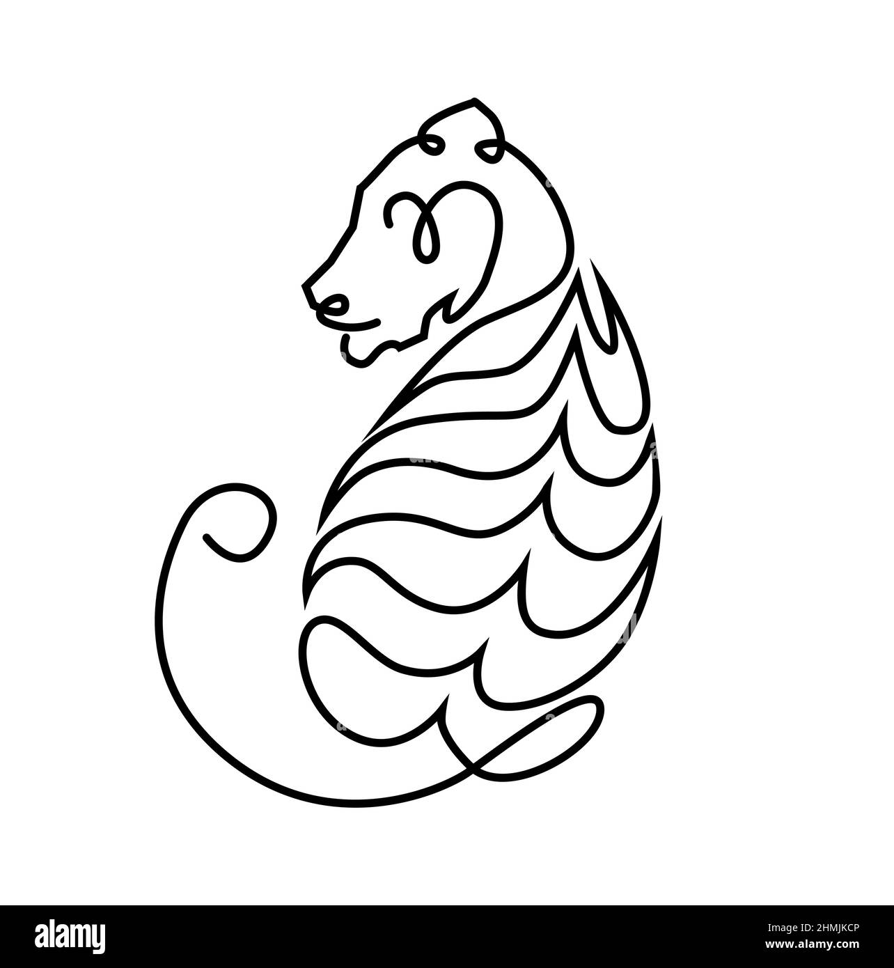 Black and white tiger logo in one line - a symbol of the 2022 year. Stock Vector