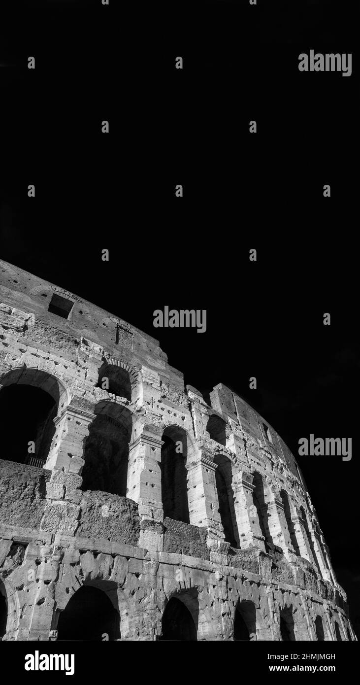 Coliseum monumental arcades in Rome (Black and White with copy space above) Stock Photo