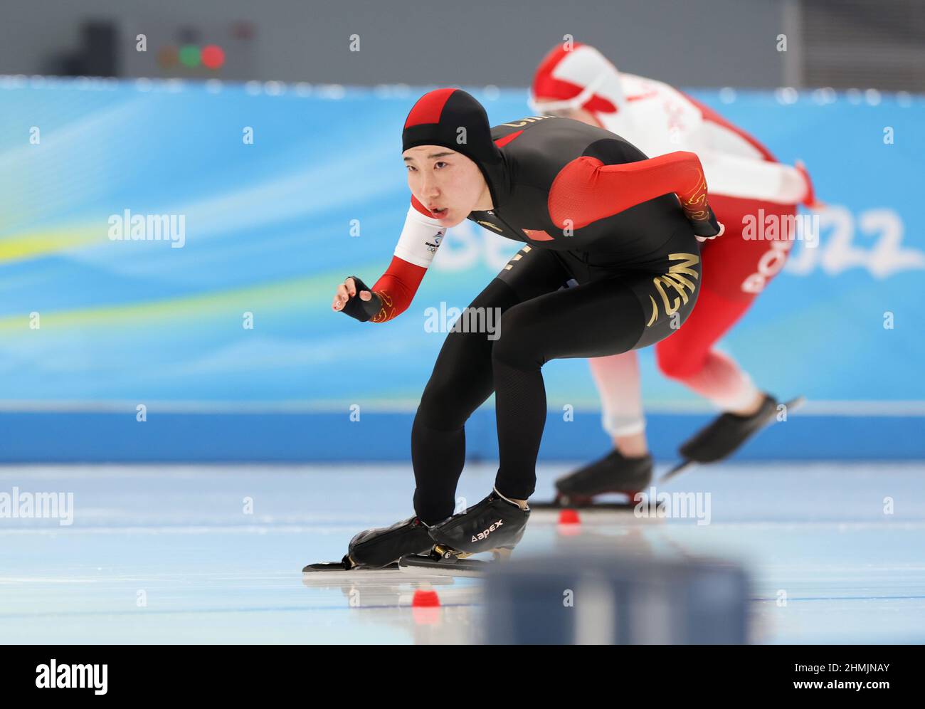 Beijing, China. 10th Feb, 2022. Han Mei of China competes during the speed skating women's 5,000m event at the National Speed Skating Oval in Beijing, capital of China, Feb. 10, 2022. Credit: Cheng Tingting/Xinhua/Alamy Live News Stock Photo
