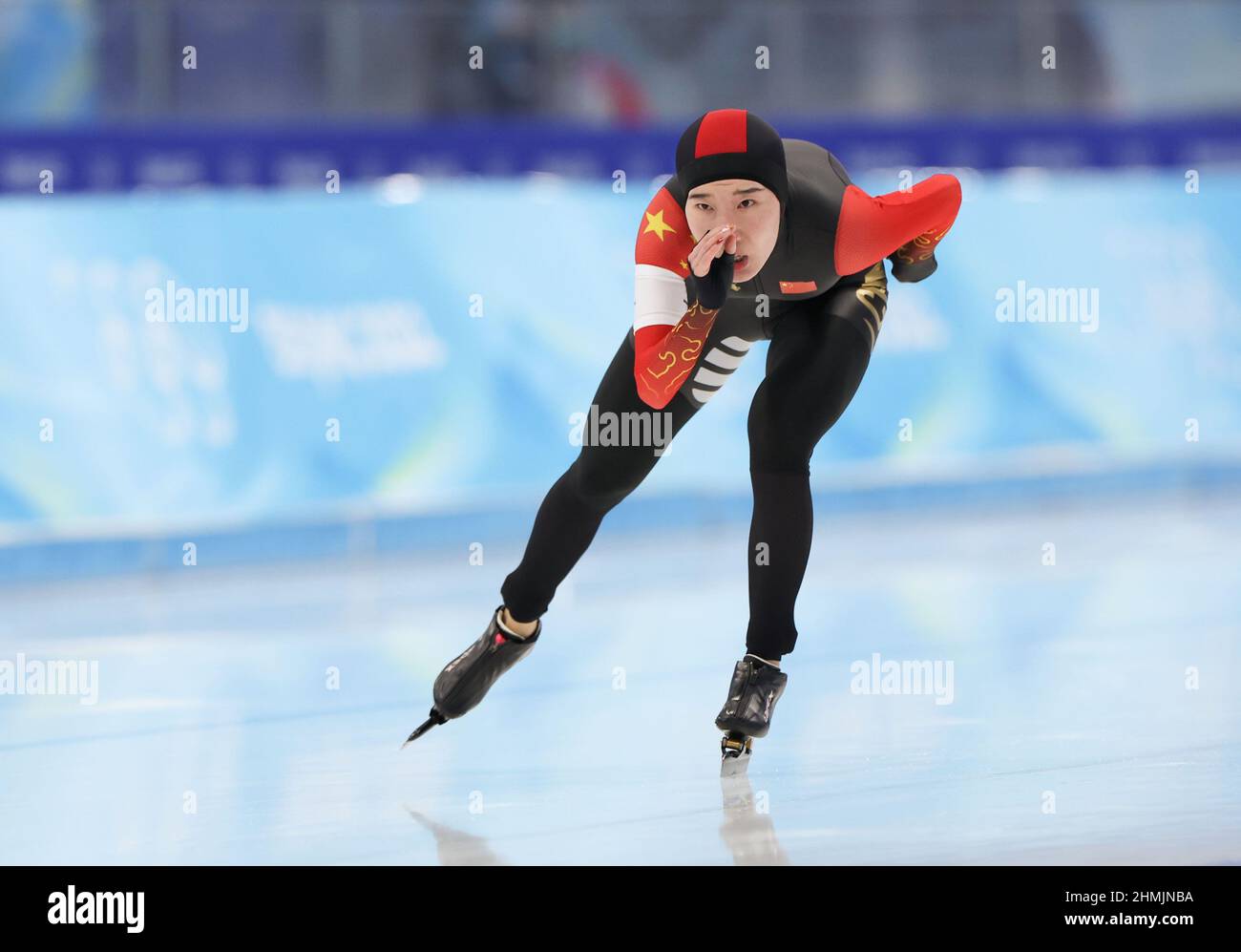 Beijing, China. 10th Feb, 2022. Han Mei of China competes during the speed skating women's 5,000m event at the National Speed Skating Oval in Beijing, capital of China, Feb. 10, 2022. Credit: Cheng Tingting/Xinhua/Alamy Live News Stock Photo