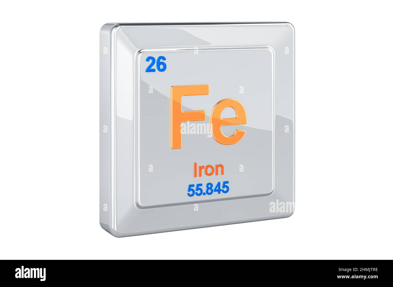 Ferrum, iron Fe chemical element sign. 3D rendering isolated on white ...