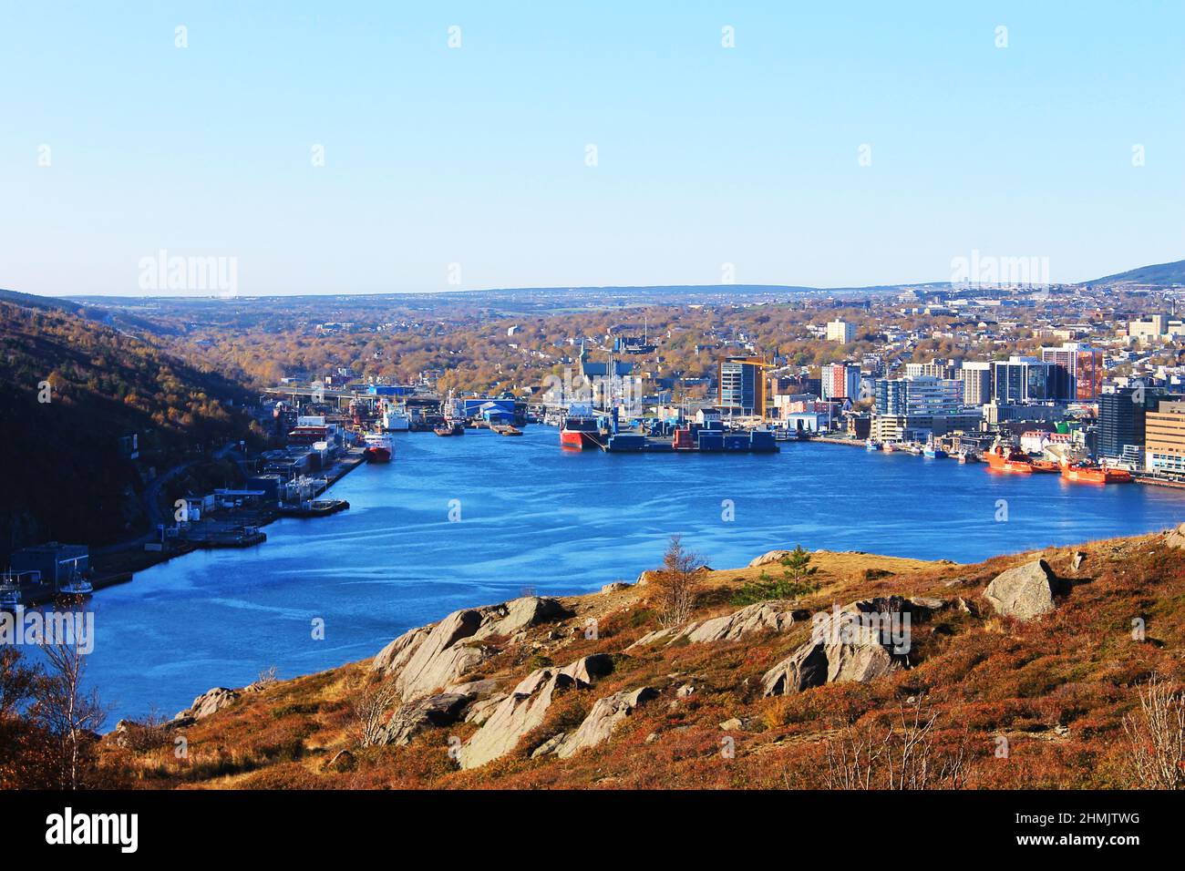 A view of St. John's Harbour and the city of St. John's, from Signal Hill. Stock Photo